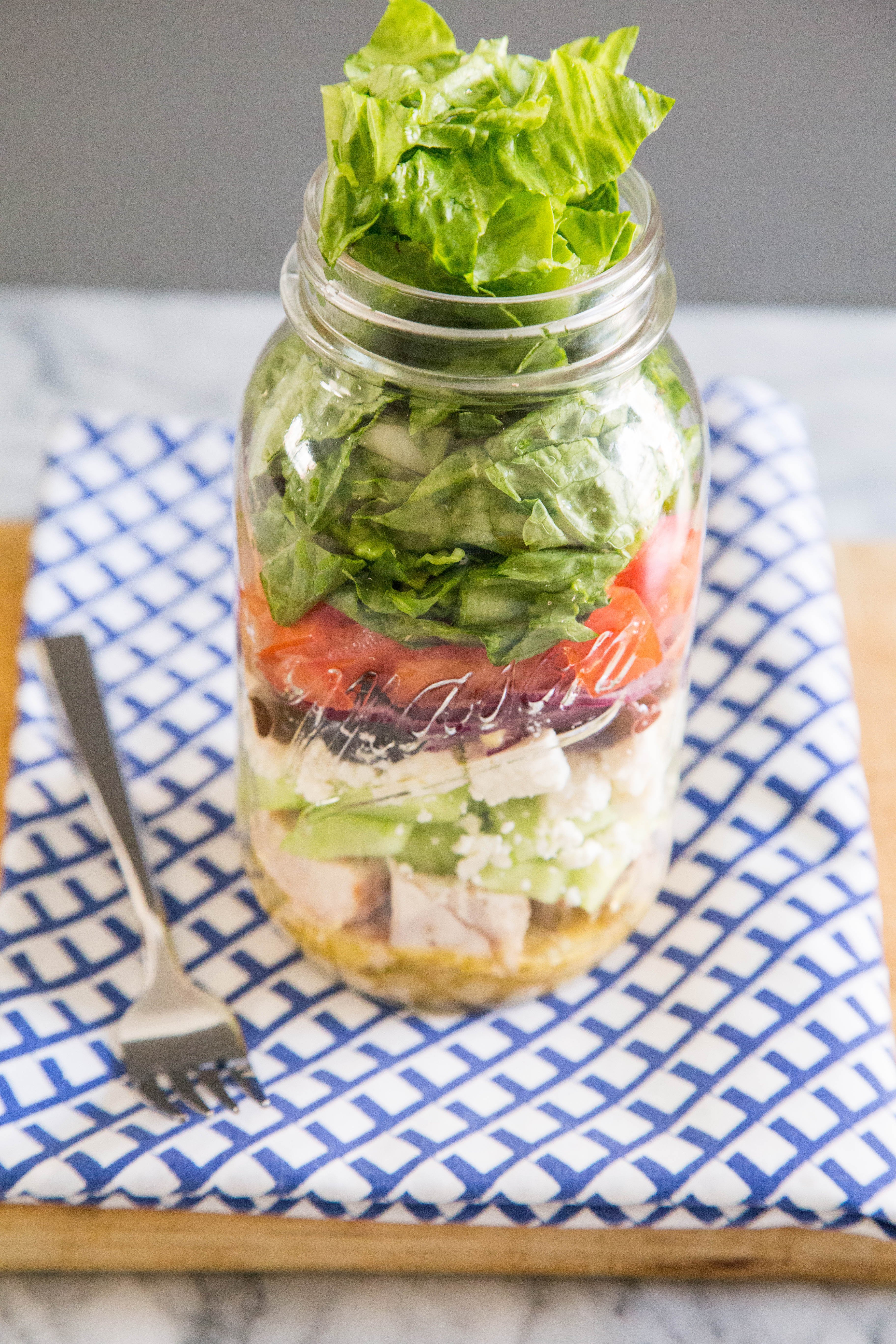 Mason Jar Salads with Kalamata Dressing