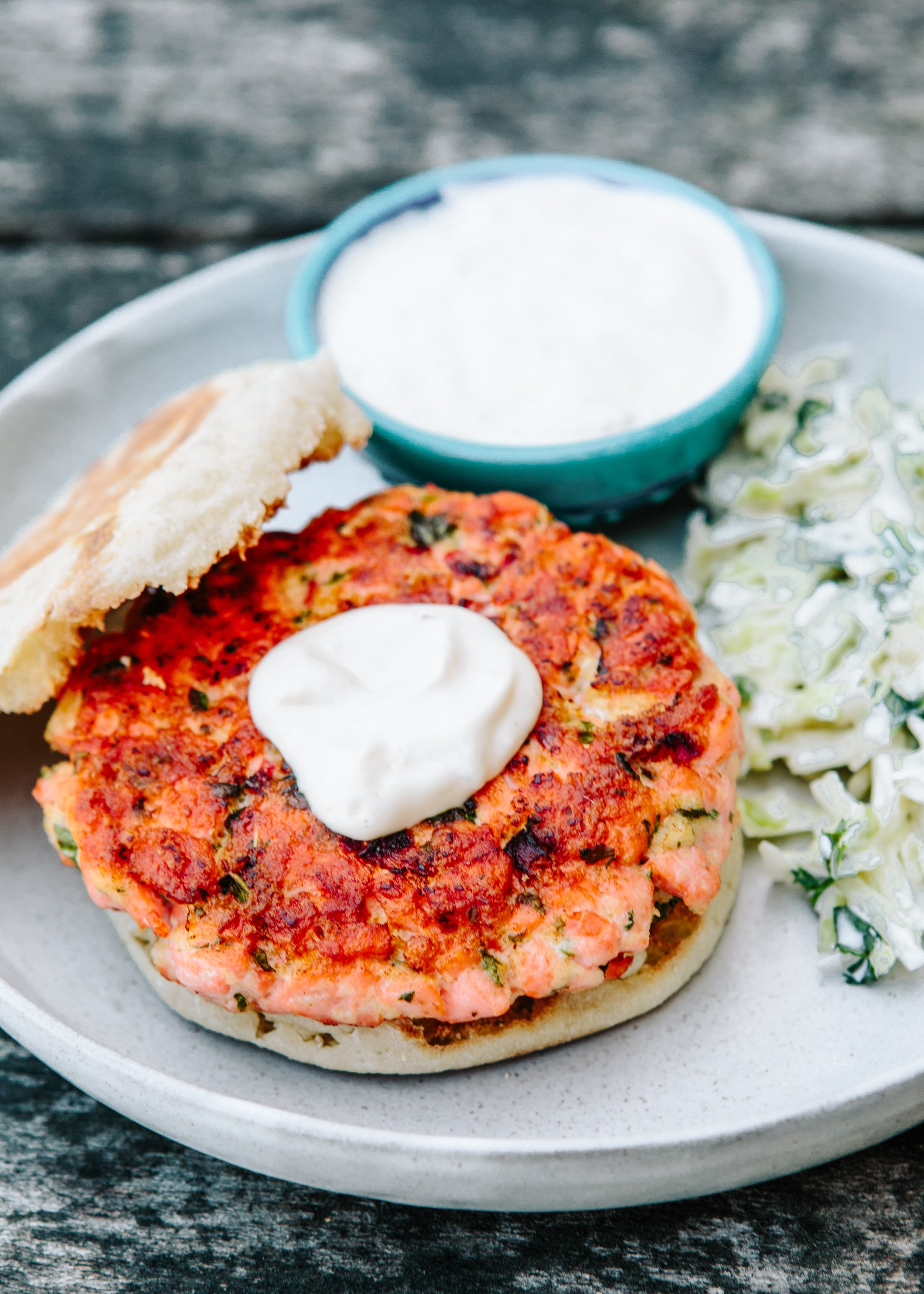 Salmon Burger with Herb Cream Sauce