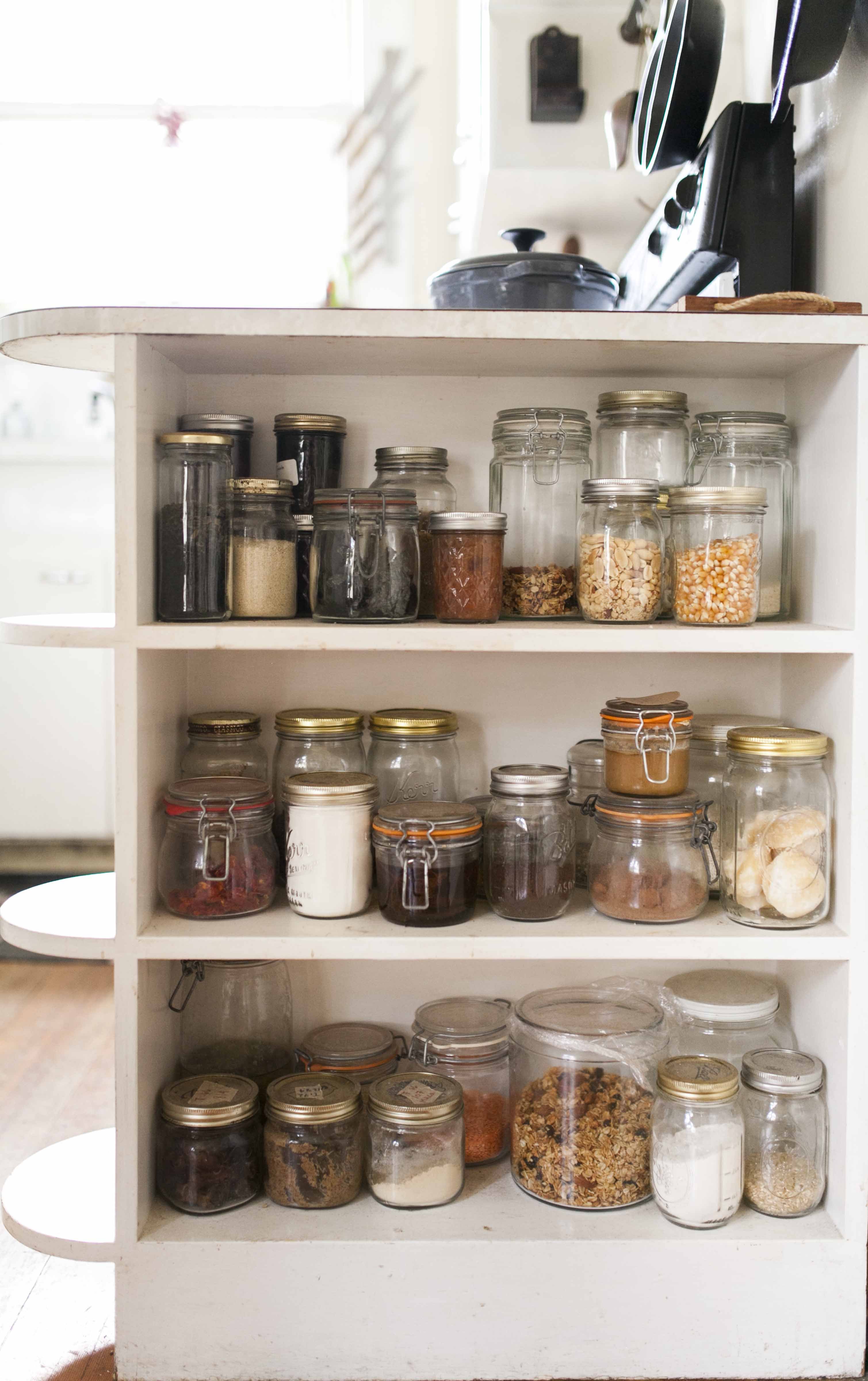 Glass jars can help with kitchen and pantry organization