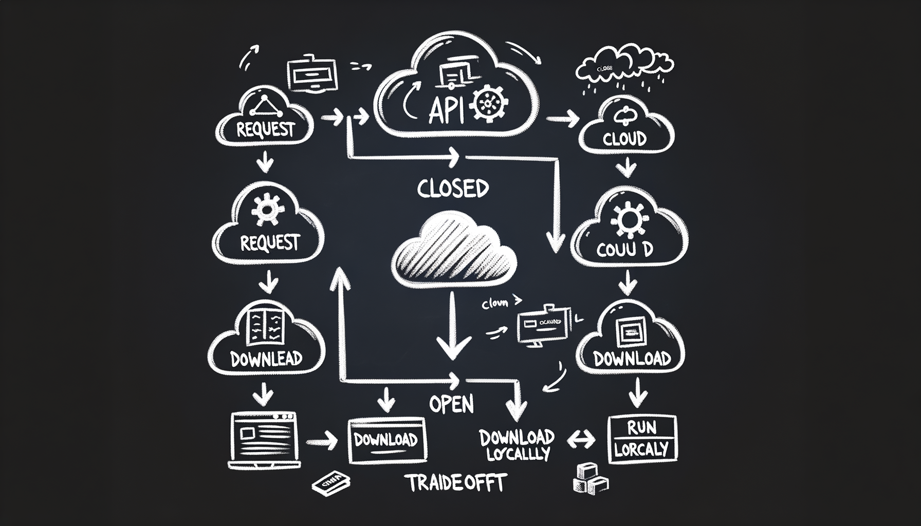 Closed vs open models — APIs vs downloadable weights