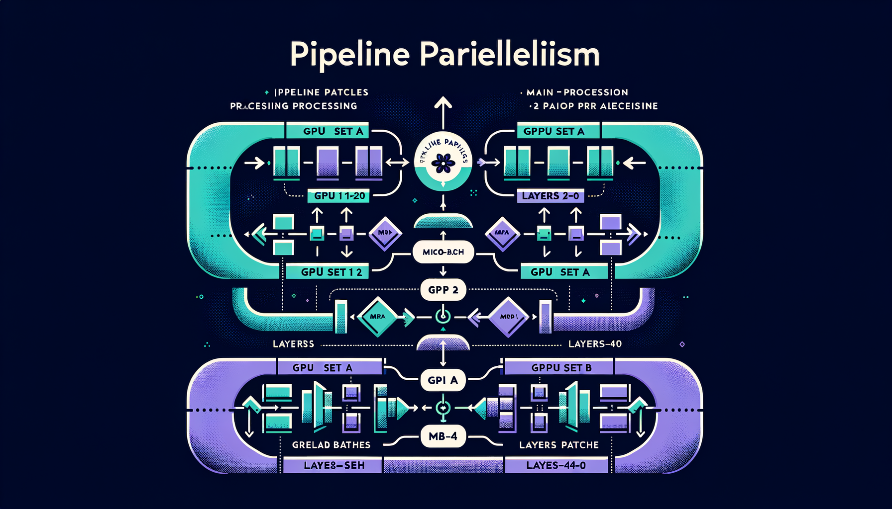 Pipeline parallelism — different layers on different GPUs