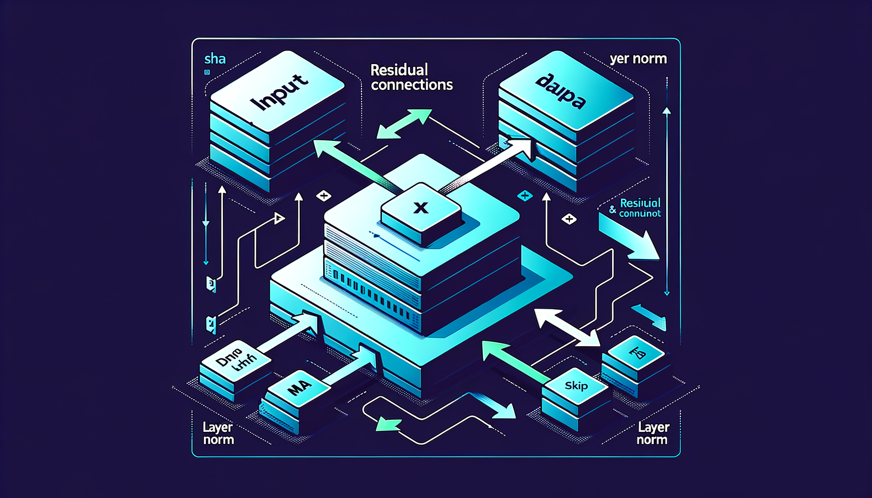 Residual connections & layer norm — stability for deep models