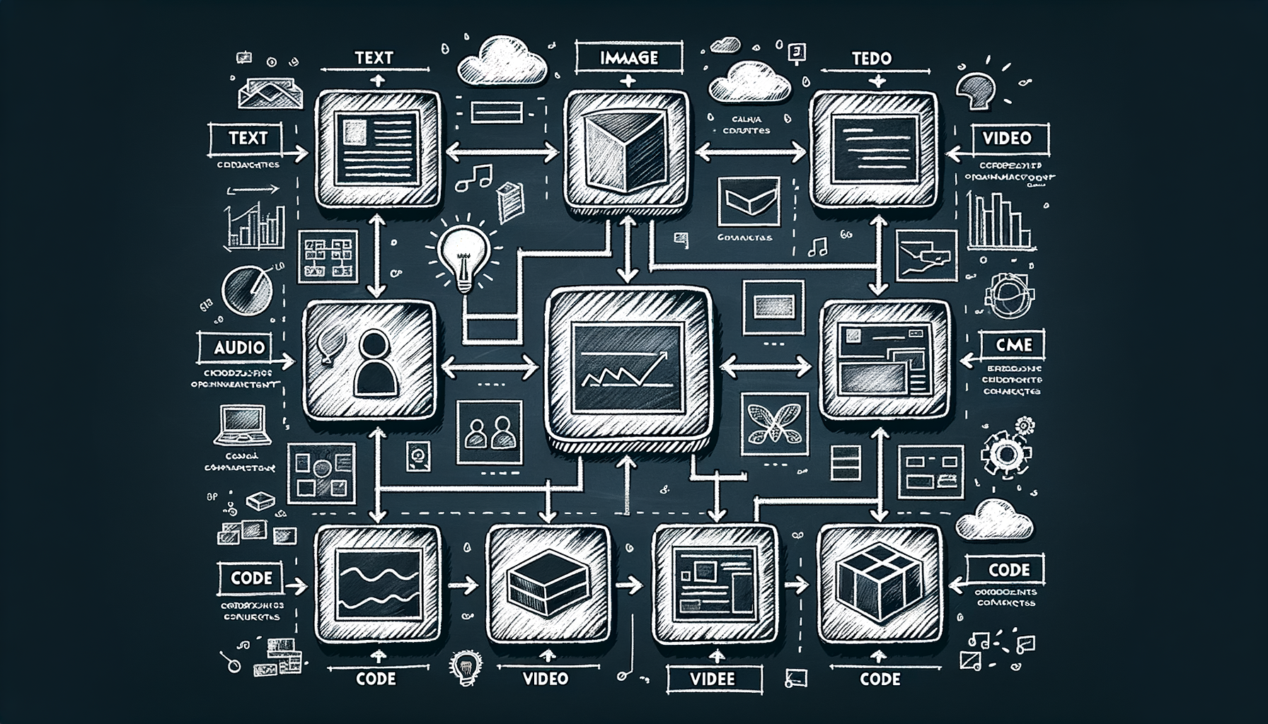 The GenAI modality map — text, image, audio, video, code, 3D