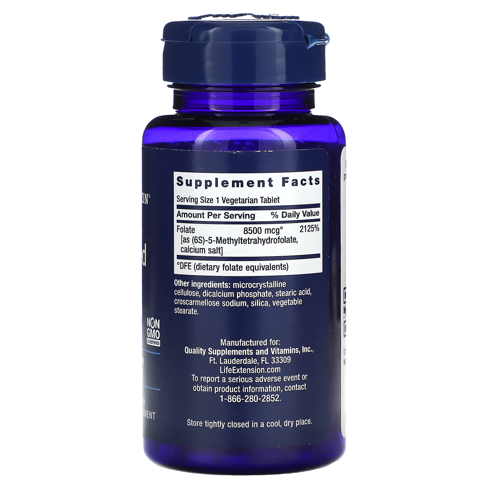 Life Extension Optimized Folate Supplement Facts