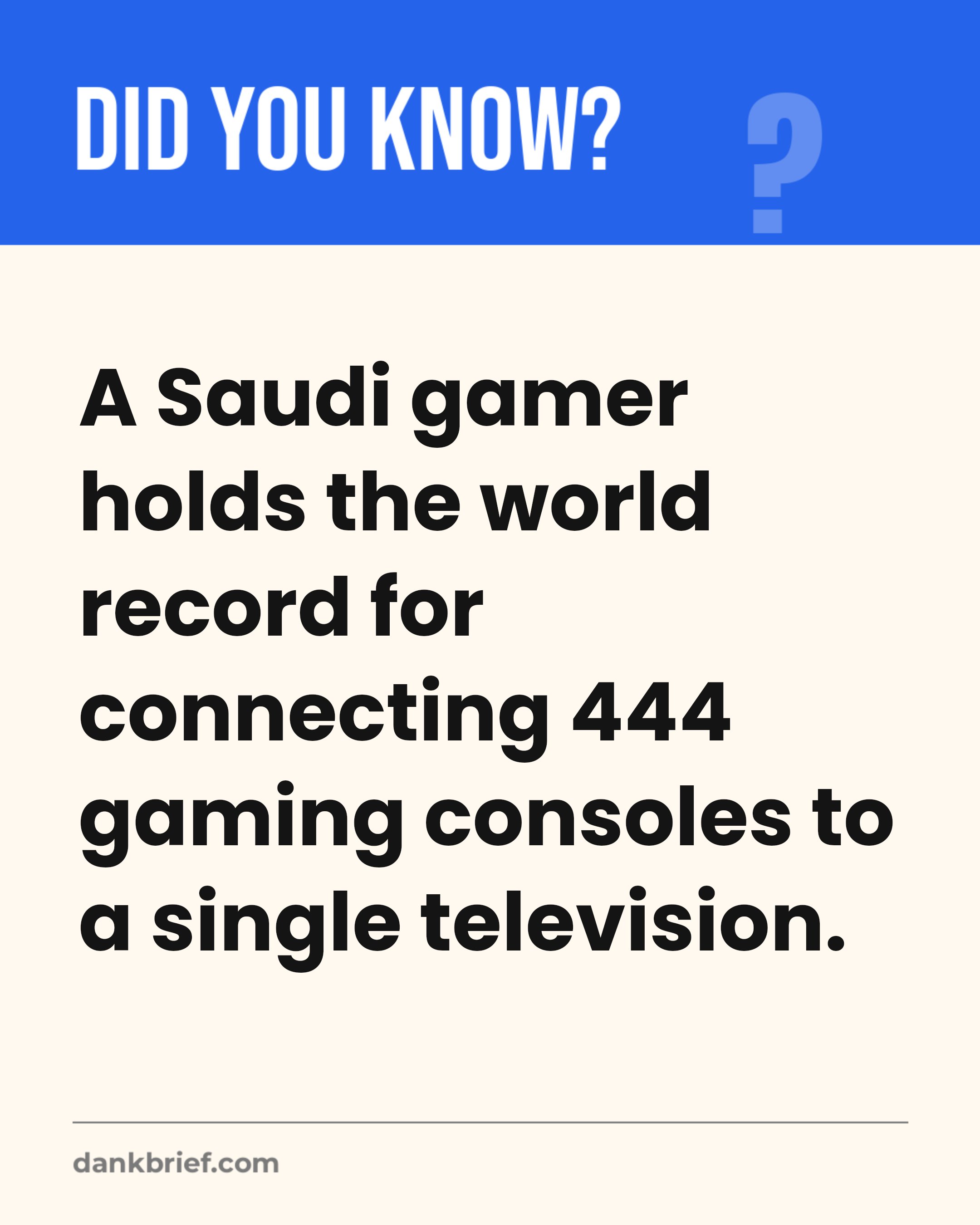 A Saudi gamer holds the world record for connecting 444 gaming consoles to a single television.