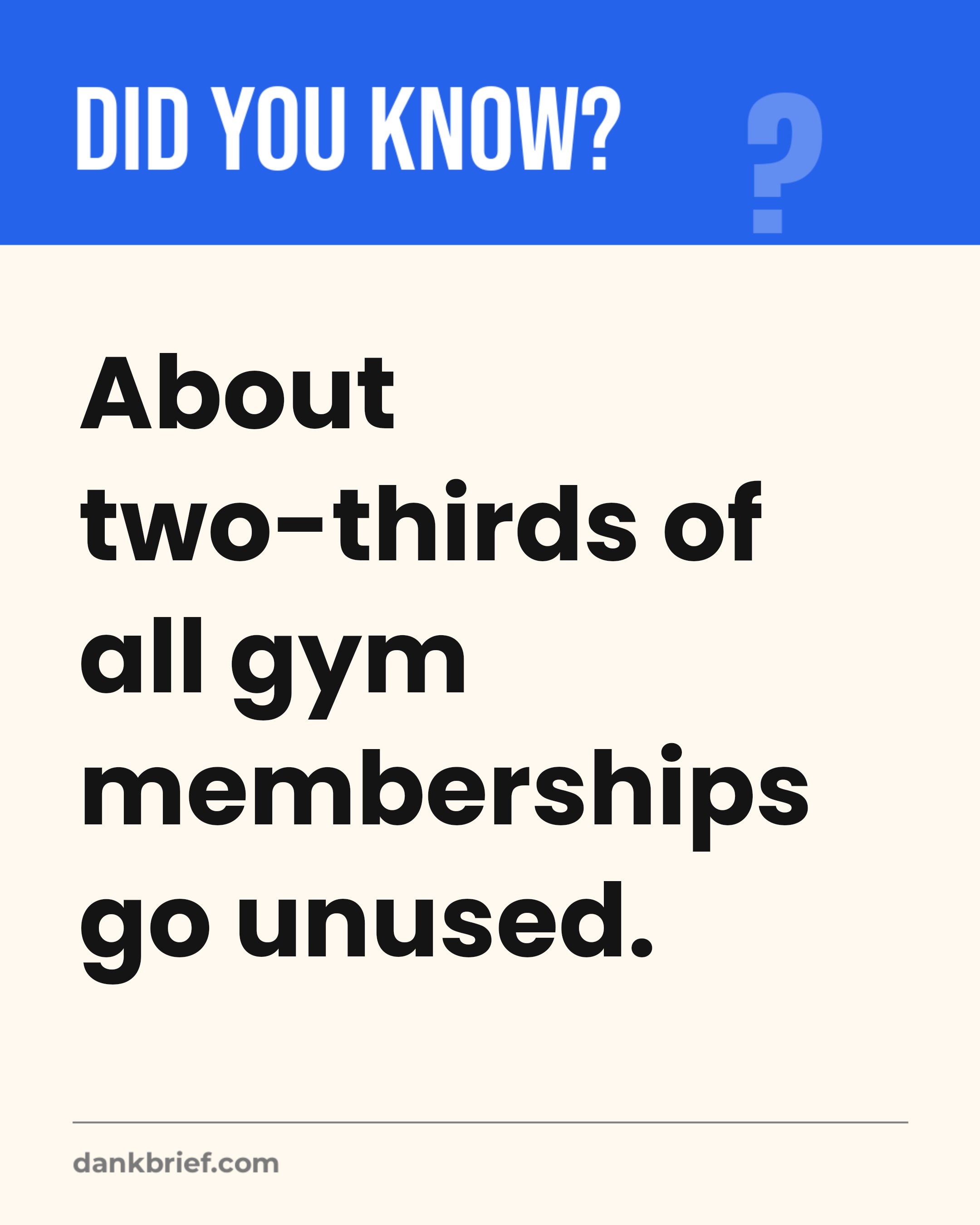 About two-thirds of all gym memberships go unused.