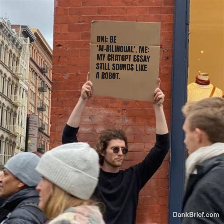 Me trying to get my AI to sound like a human after my uni's new 'AI-bilingual' mandate