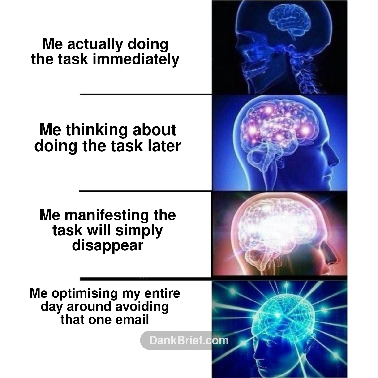 My brain expanding with new ways to avoid adulting, realest meme ever