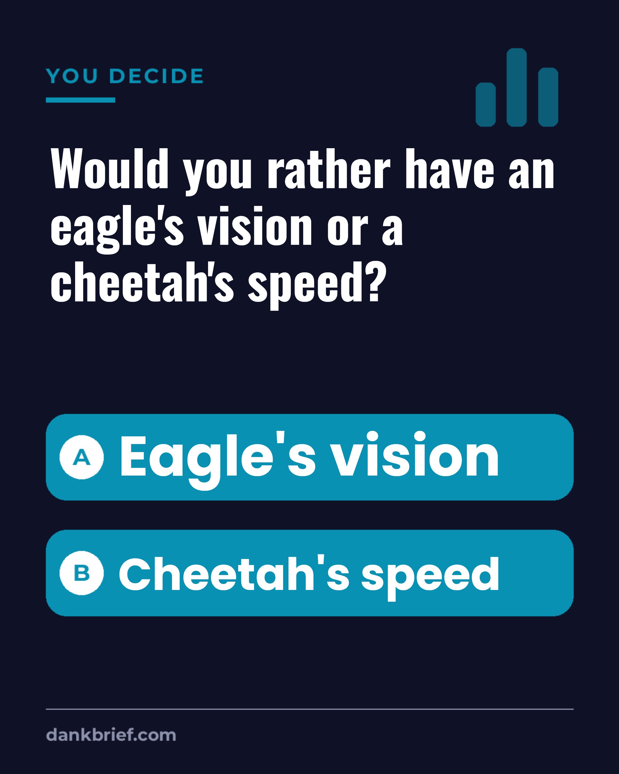 Would you rather have an eagle's vision or a cheetah's speed? / Eagle's vision / Cheetah's speed