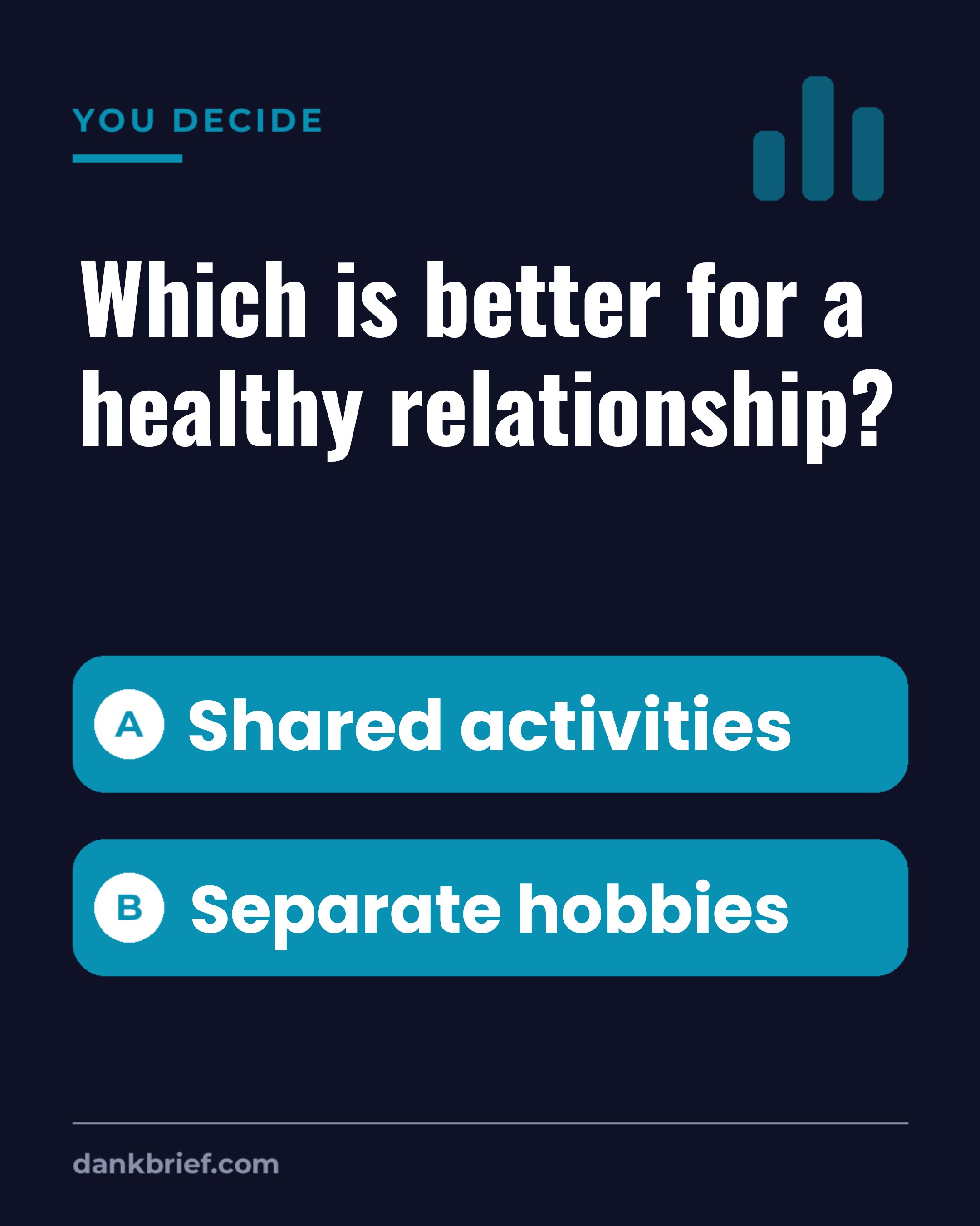 Which is better for a healthy relationship? / Shared activities / Separate hobbies