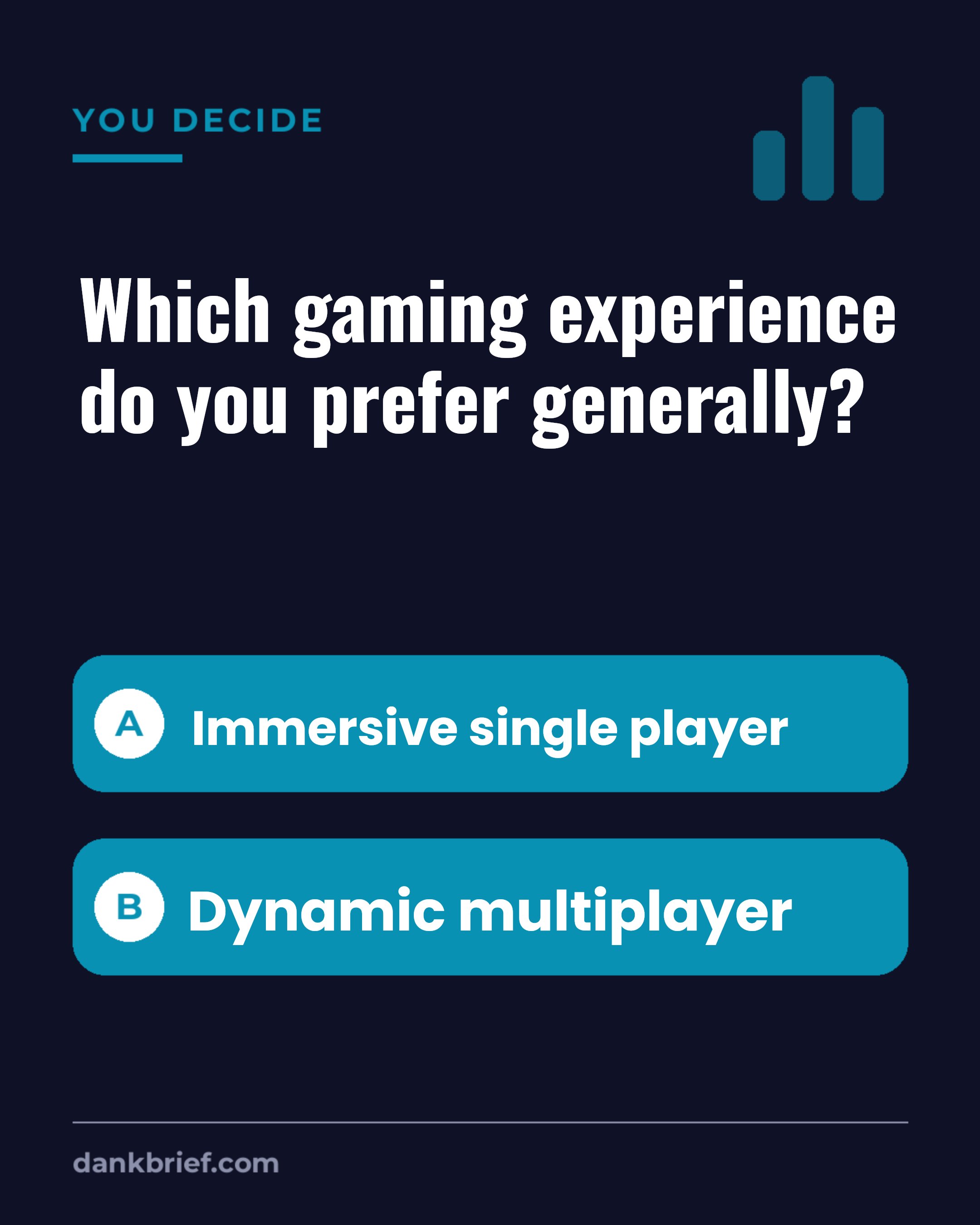 Which gaming experience do you prefer generally? / Immersive single player / Dynamic multiplayer