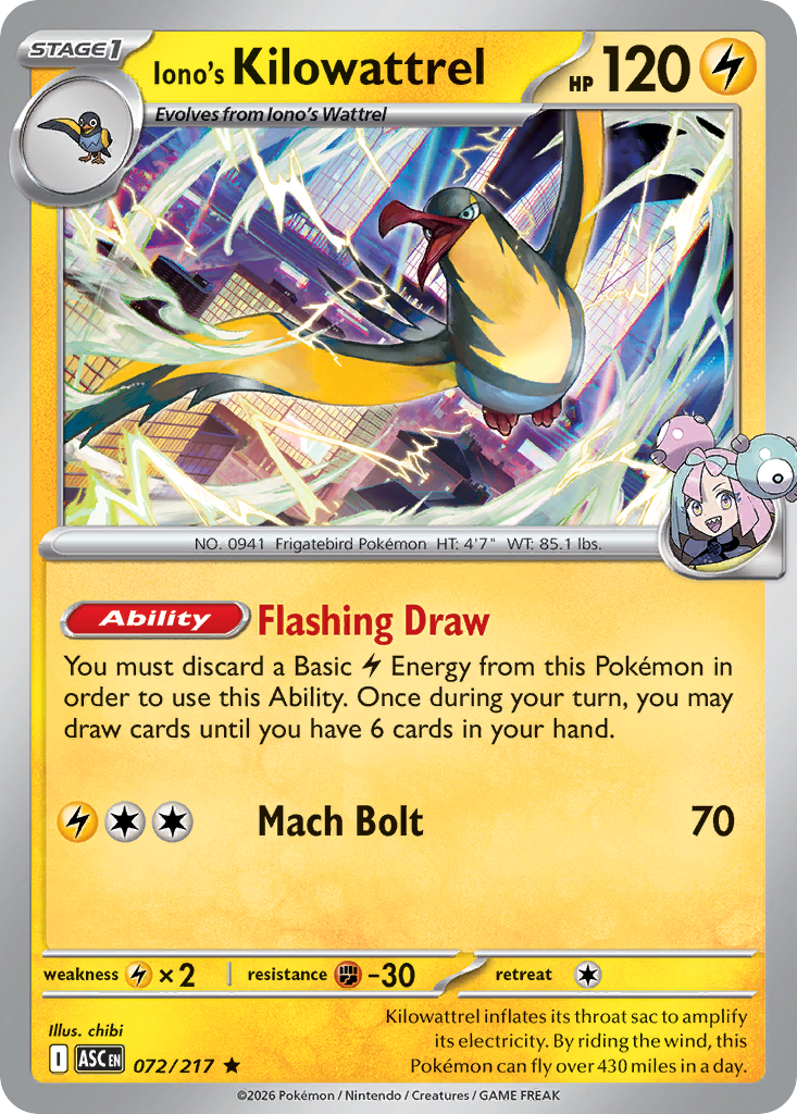 Iono's Kilowattrel 72 (Holofoil)