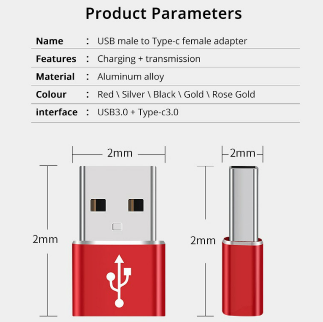 2pcs USB Type C OTG Adapter Type-C USB 3.0 Male to USB C Female OTG Data Adapter Converter Cable Adapter