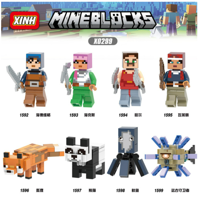 My World Minecraft Minifigures Alex Steve Guardian Mooshroom Pillager Model Building Blocks Education Toys