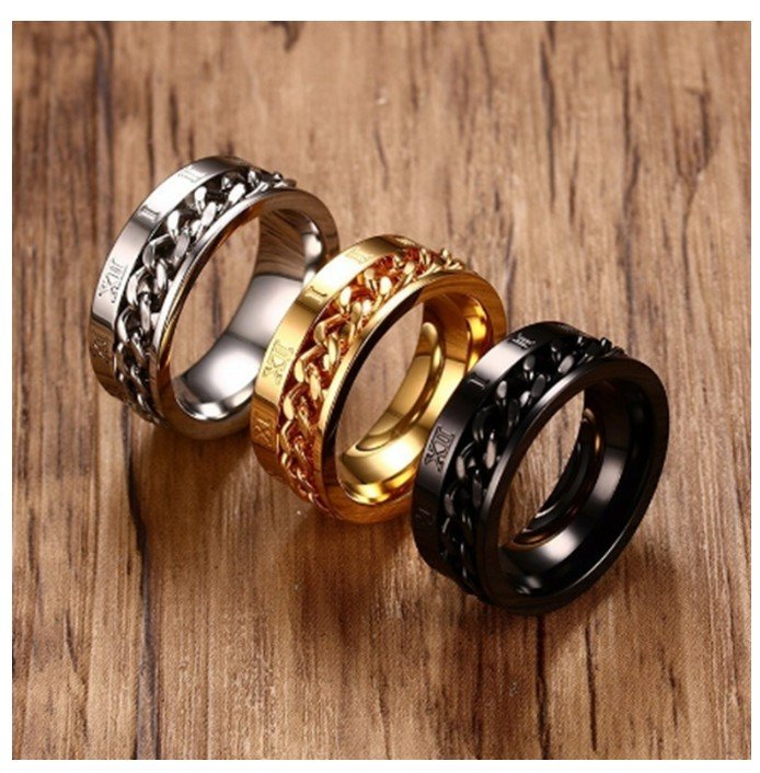 Men's 8MM Stainless Steel Spinner Chain Worry Ring Roman Number ...