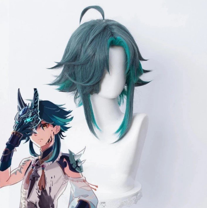 Genshin Impact Xiao Cosplay 40cm Green Mixed Wig Cosplay - Bubble Store