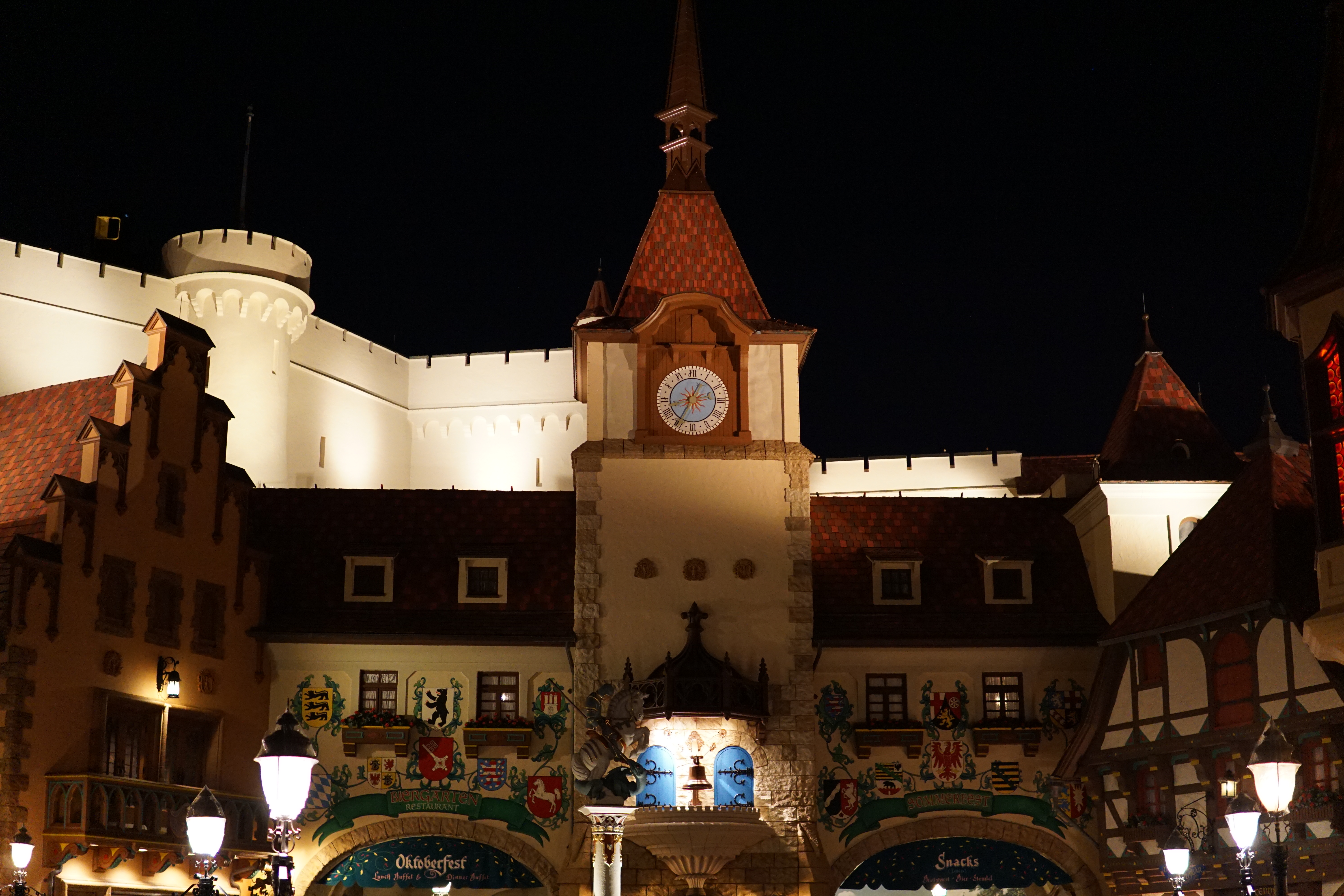 Germany Pavilion at Epcot at night.