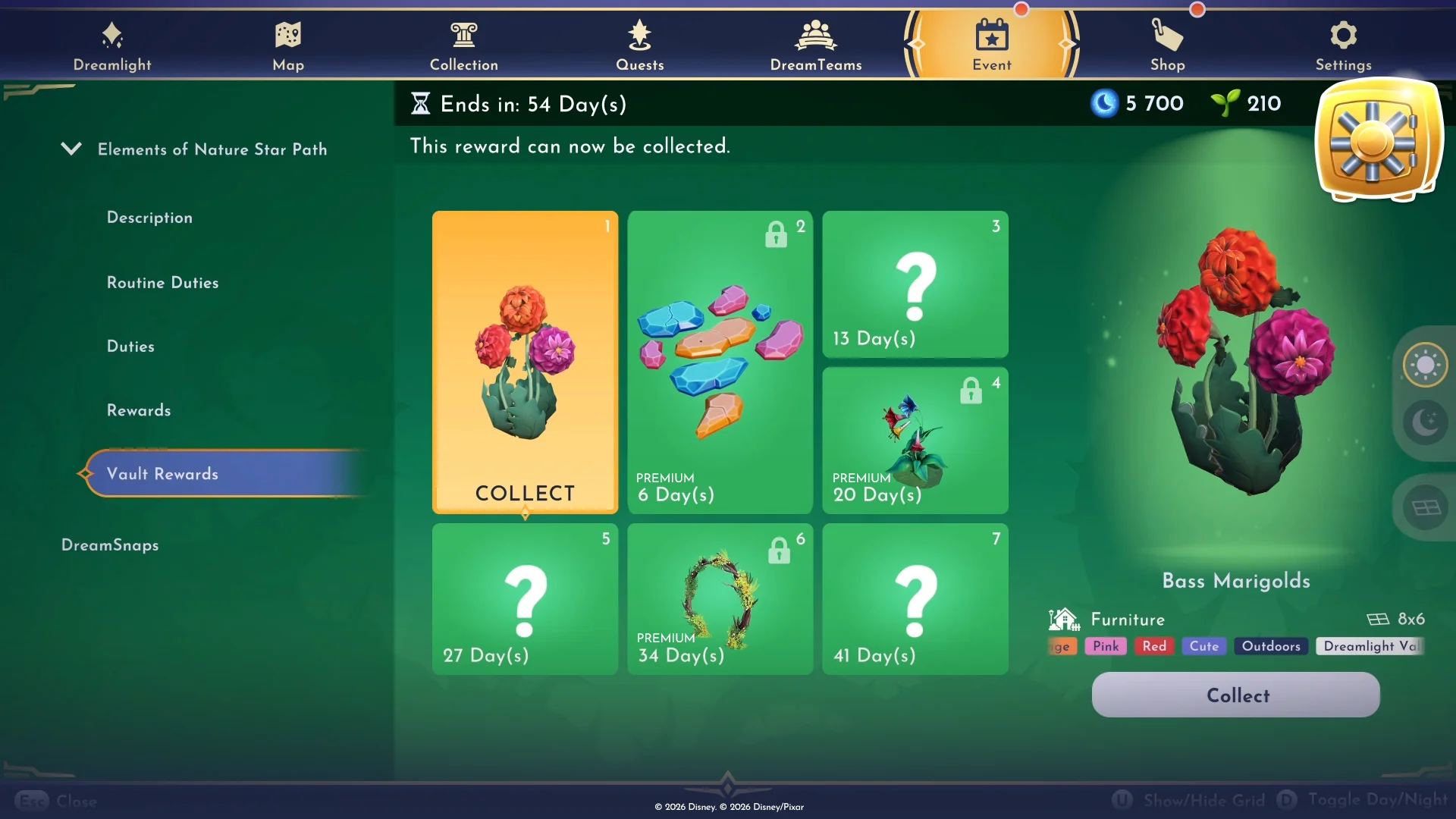 Disney Dreamlight Valley Star Path Vault free and premium reward tiers