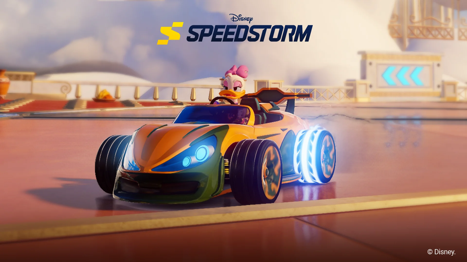 Disney Speedstorm Super Kart in-game screenshot showing the new Trickster-class vehicle on a race track