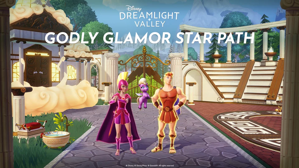 Godly Glamor Star Path banner for the A Hero's Journey update in Disney Dreamlight Valley