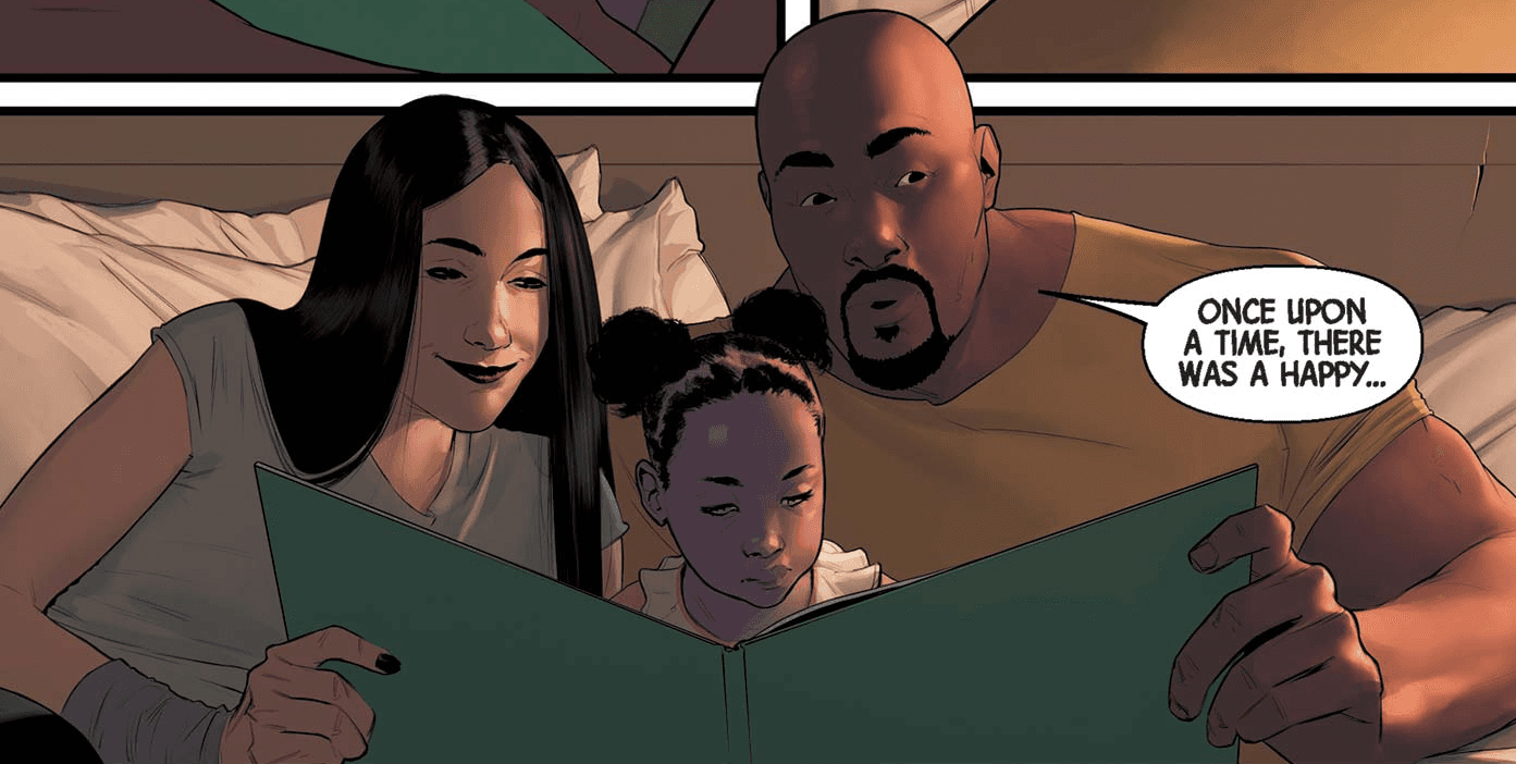 Jessica Jones: Purple Daughter Digital Comic 2019 #3 cover featuring Jessica Jones, Luke Cage, and a young Danielle Cage