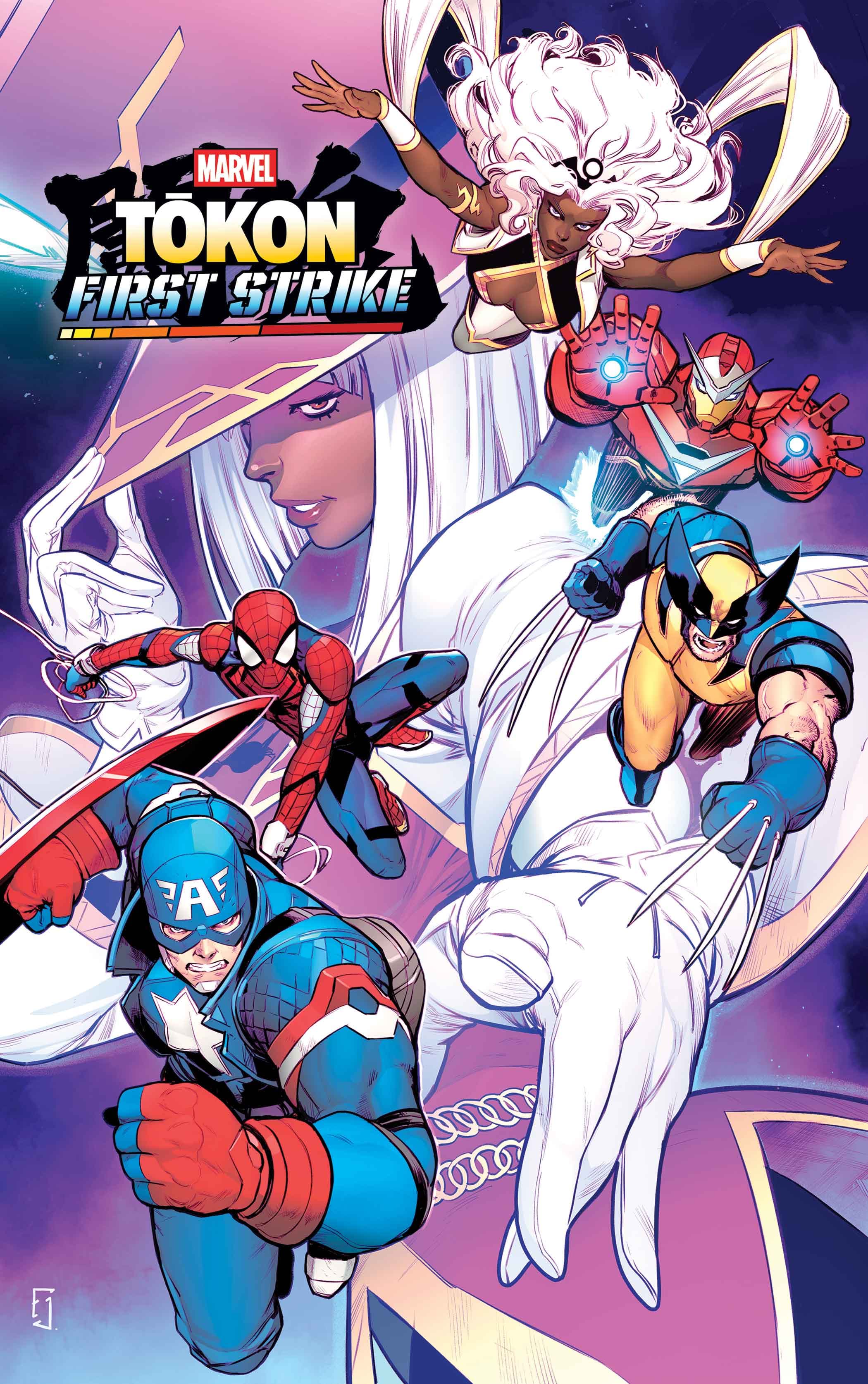 MARVEL Tokon: First Strike #1 cover by Juan Frigeri featuring the game's reimagined Marvel heroes