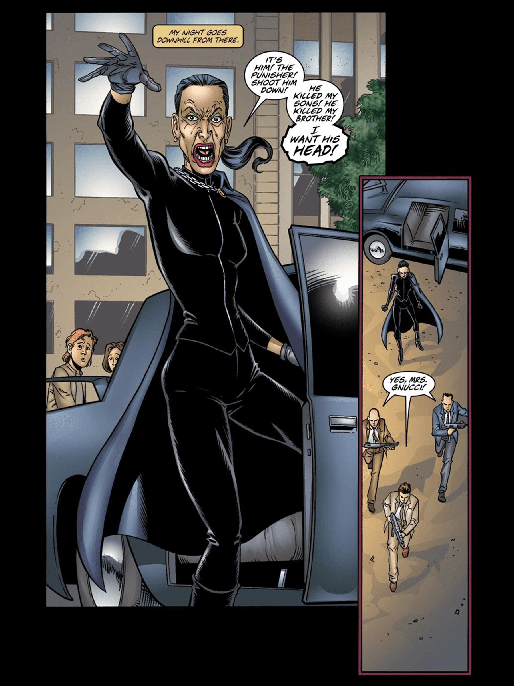 Polar bear pen scene from Punisher (2000) #4 by Garth Ennis and Steve Dillon