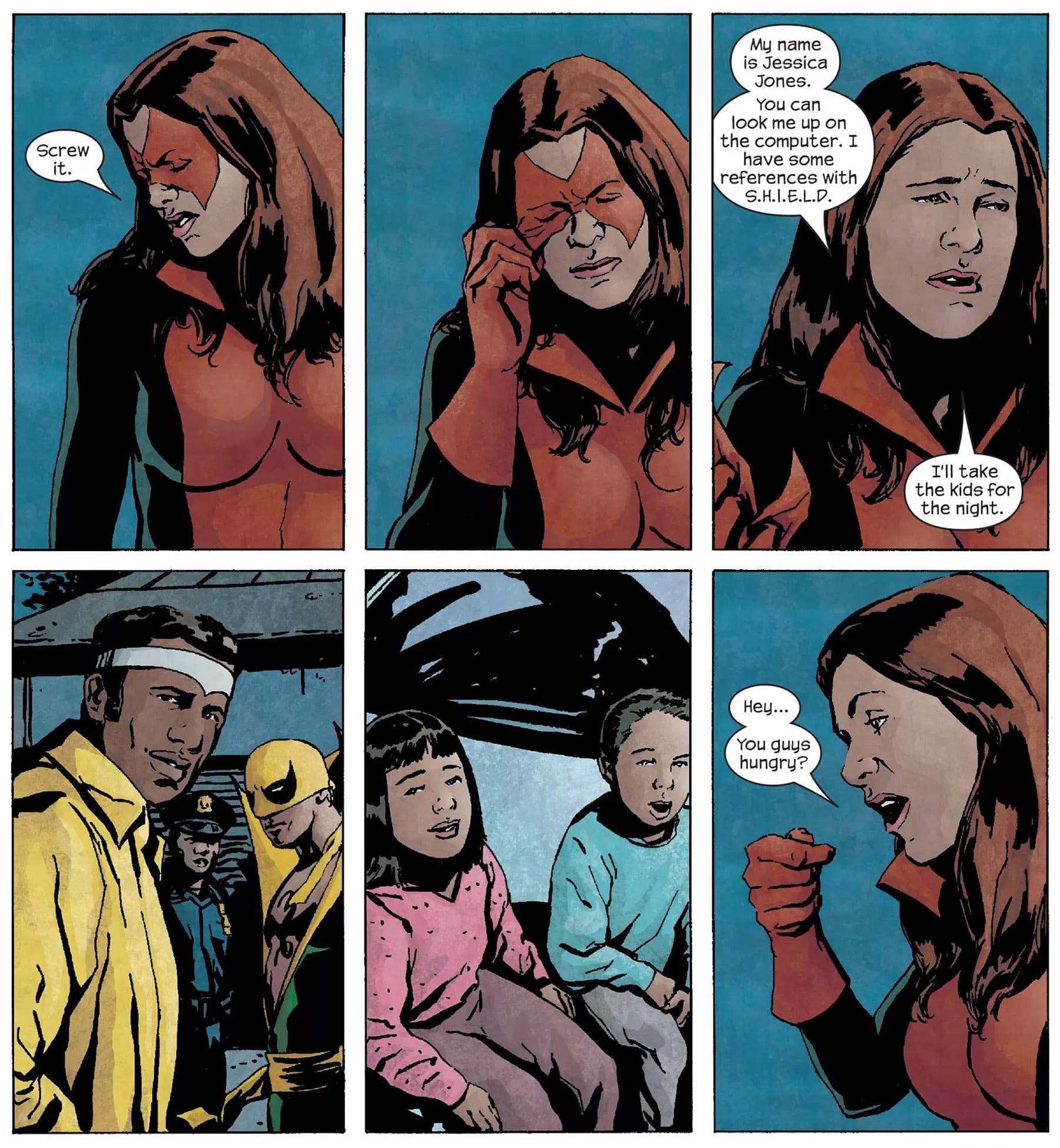The Pulse 2004 #14 cover by Brian Michael Bendis and Michael Gaydos showing the early meeting between Jessica Jones and Luke Cage