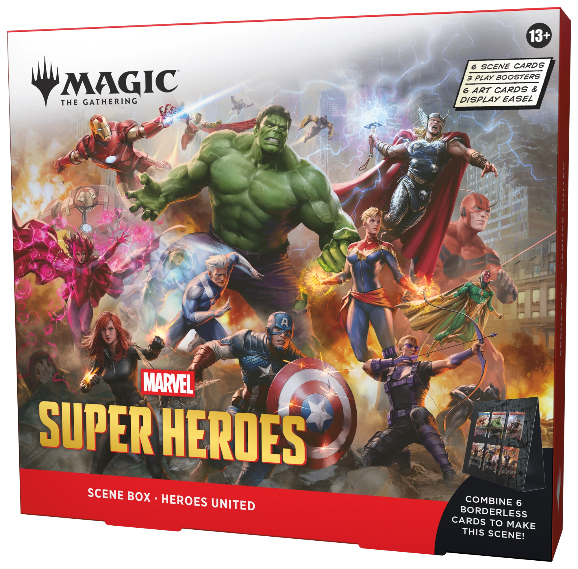 Heroes United Scene Box showing the Avengers across six borderless connecting Magic cards