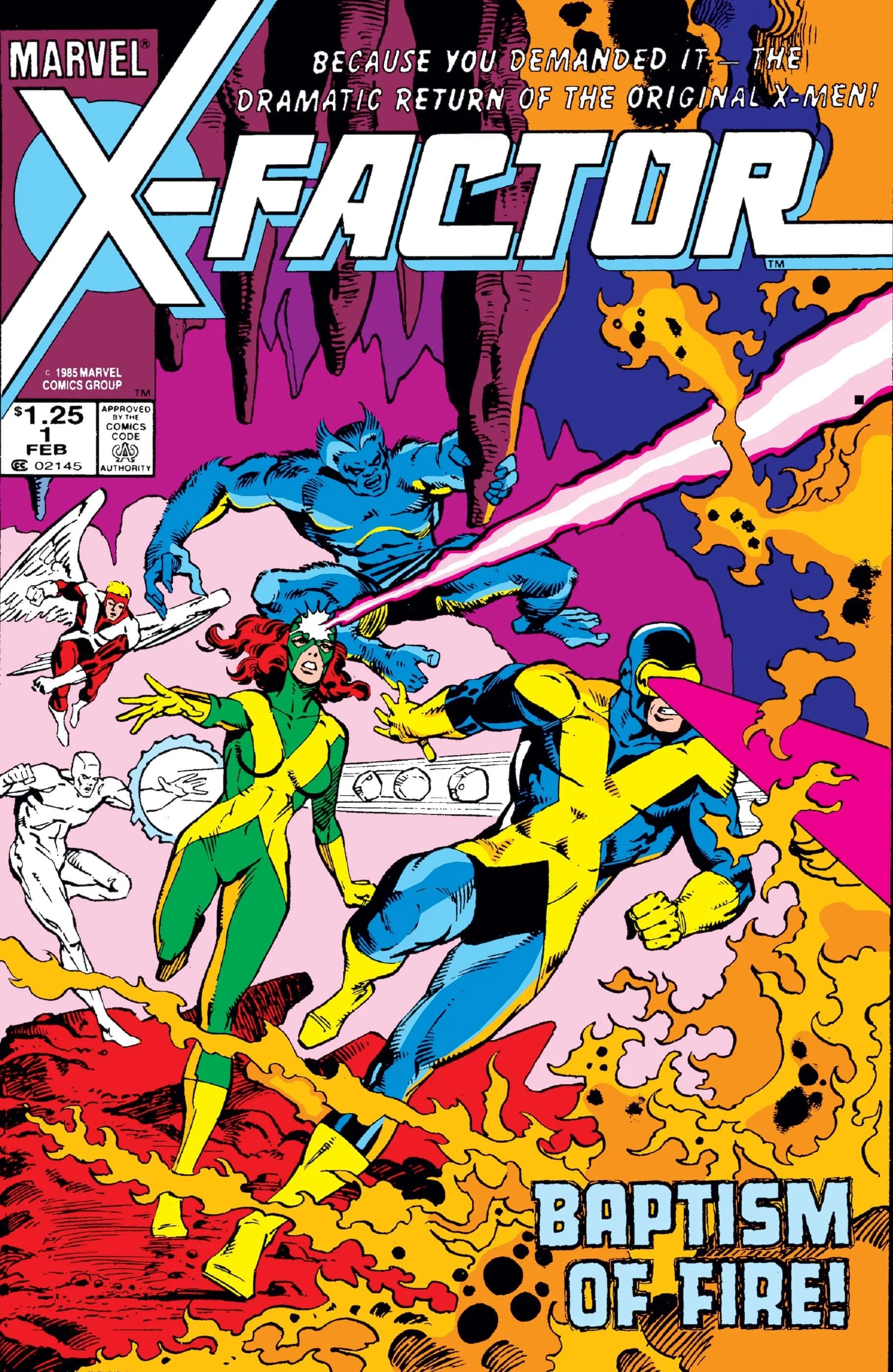 X-Factor (1986) #1 cover by Walter Simonson showing the original five X-Men reunited