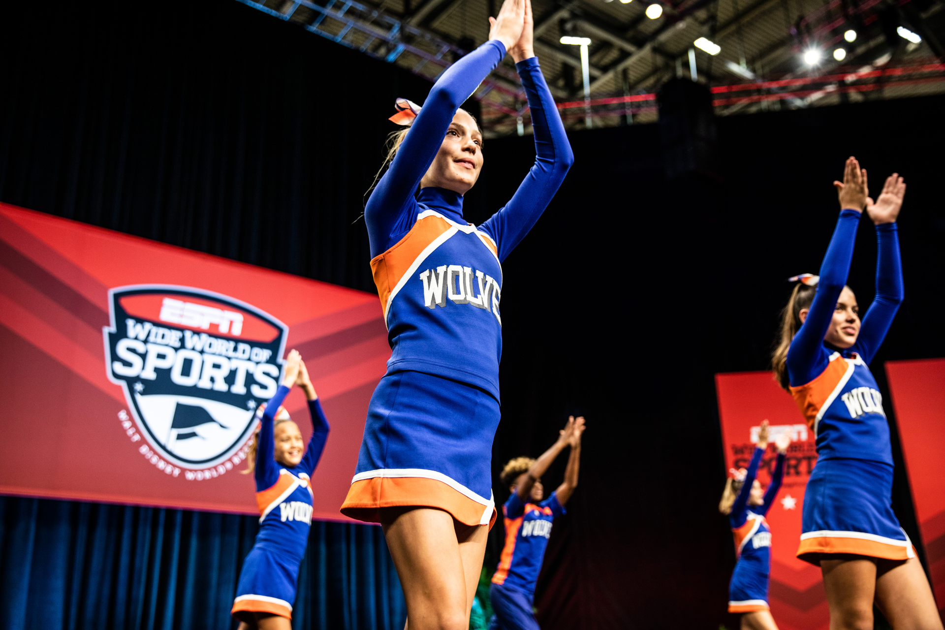 Cheerleaders compete at ESPN Wide World of Sports during a national championship