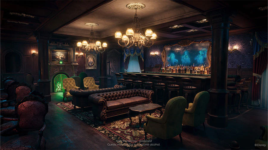 Artist rendering of the Haunted Mansion Parlor, Disney Treasure