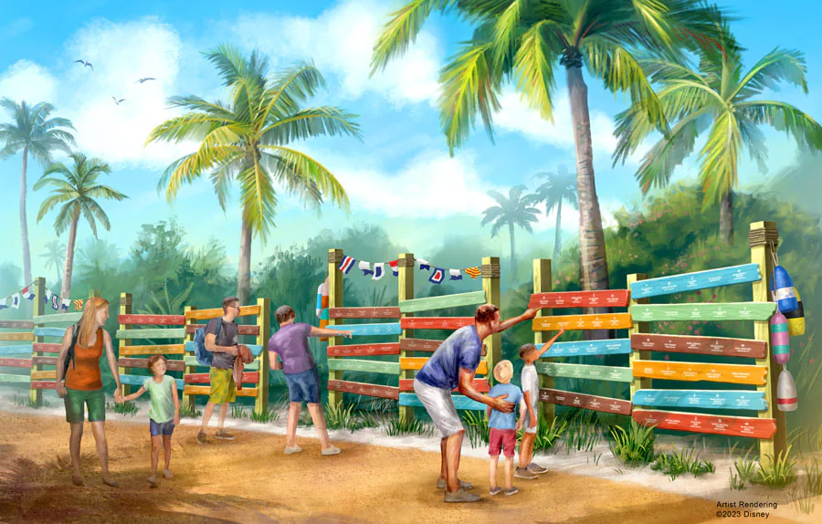 Artist rendering of the commemorative family name display fence at Castaway Cay
