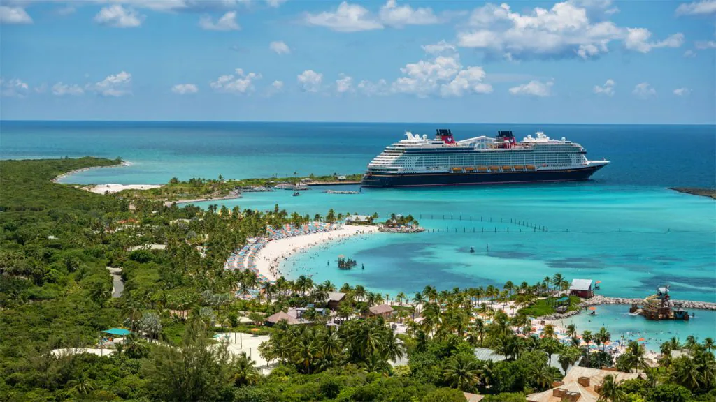 Disney cruise ship docked at Castaway Cay