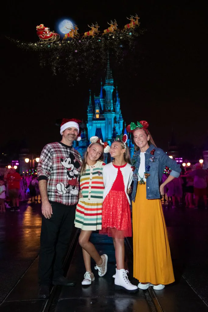 Festive party-night Disney PhotoPass Magic Shot at Mickey's Very Merry Christmas Party