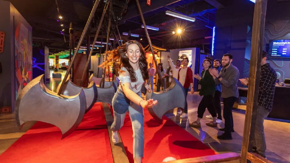 Level99 Disney Springs concept art of an interactive physical challenge course inside the gaming venue