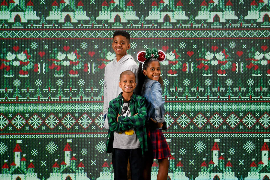 Holiday-themed Disney PhotoPass Magic Shot at the Norway pavilion in EPCOT