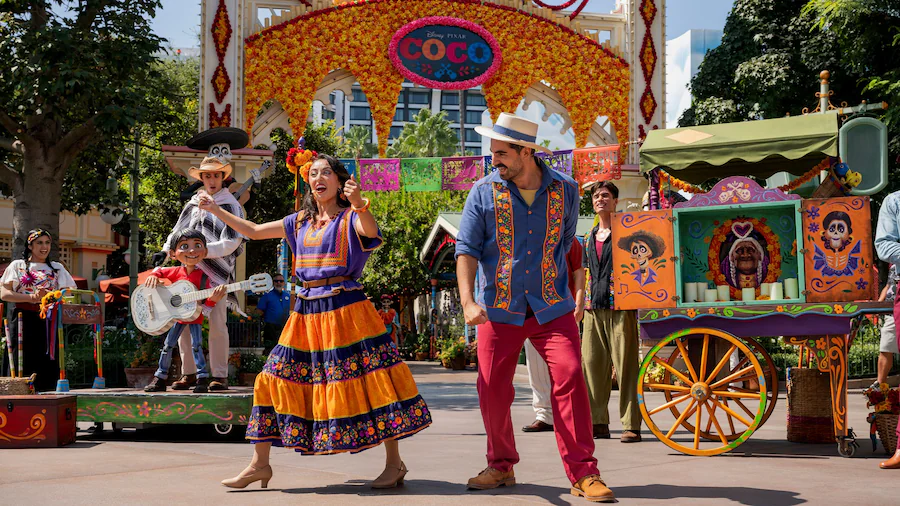 Plaza de la Familia Coco celebration decor during Halloween Time at the Disneyland Resort