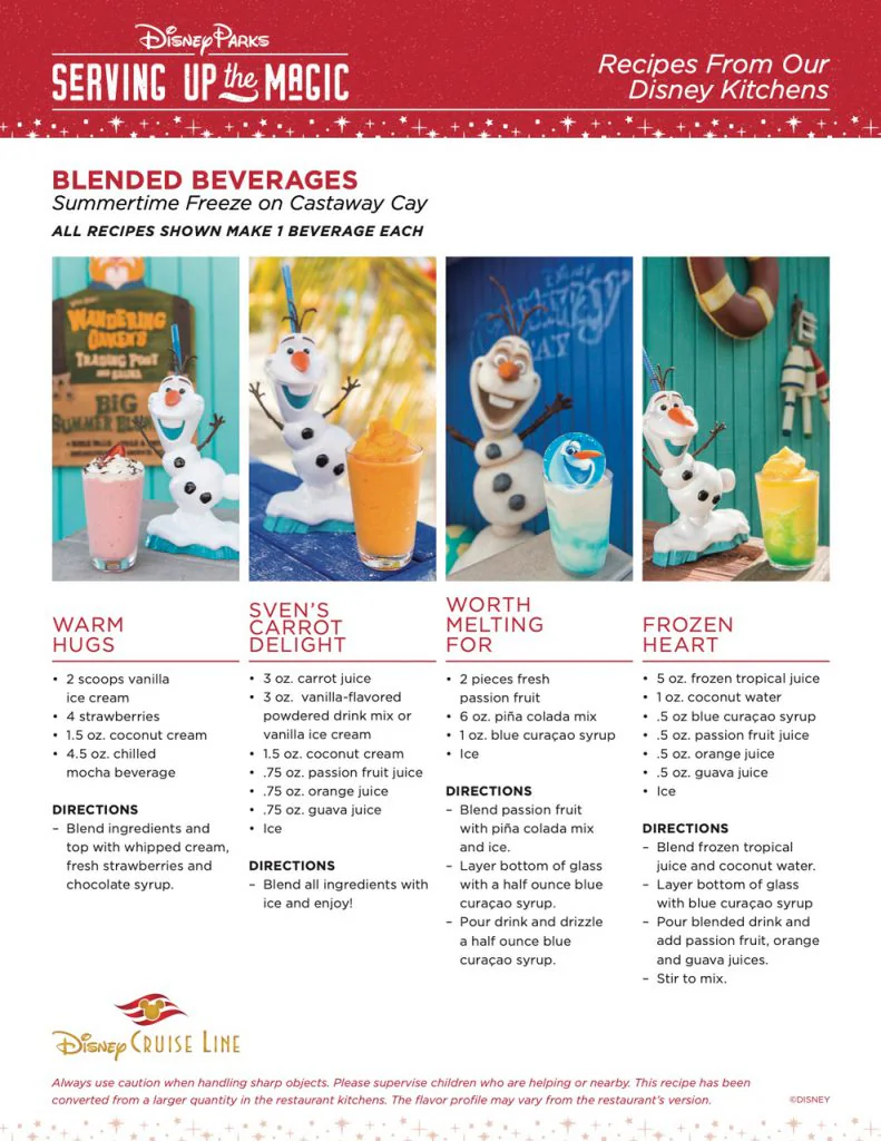 Print-at-home recipe card for Summertime Freeze blended beverages from Castaway Cay