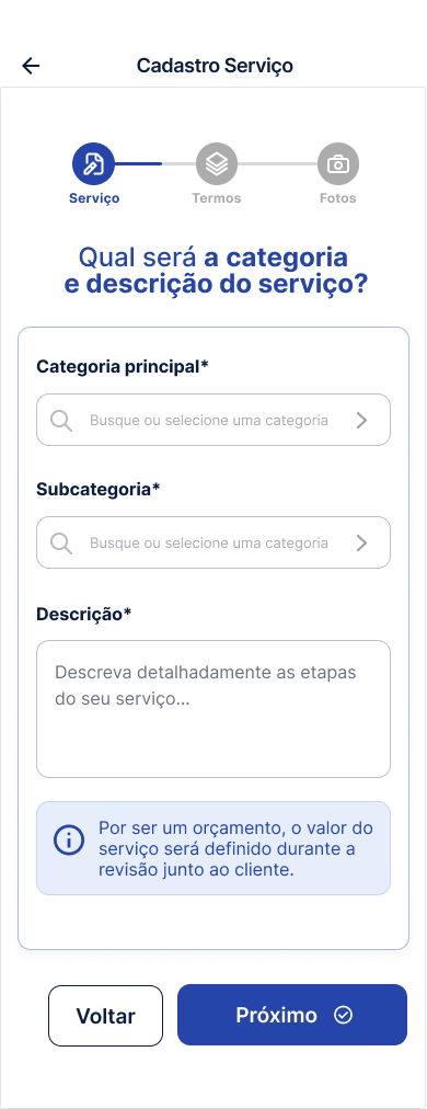 Tela Cadastro · Serviço