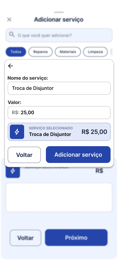 Tela Criar um novo adicional