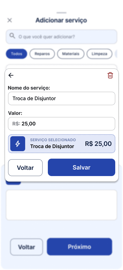 Tela Editar ou excluir um adicional