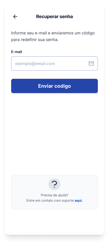 Tela Recuperar senha