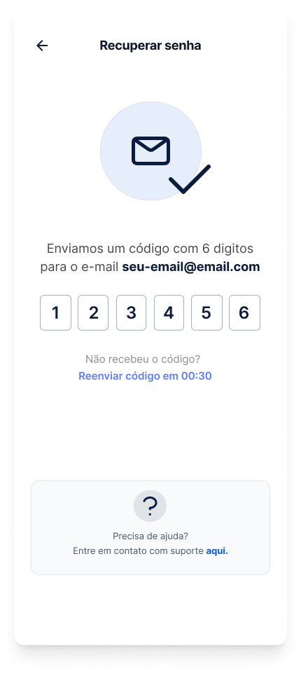 Tela Código de recuperação