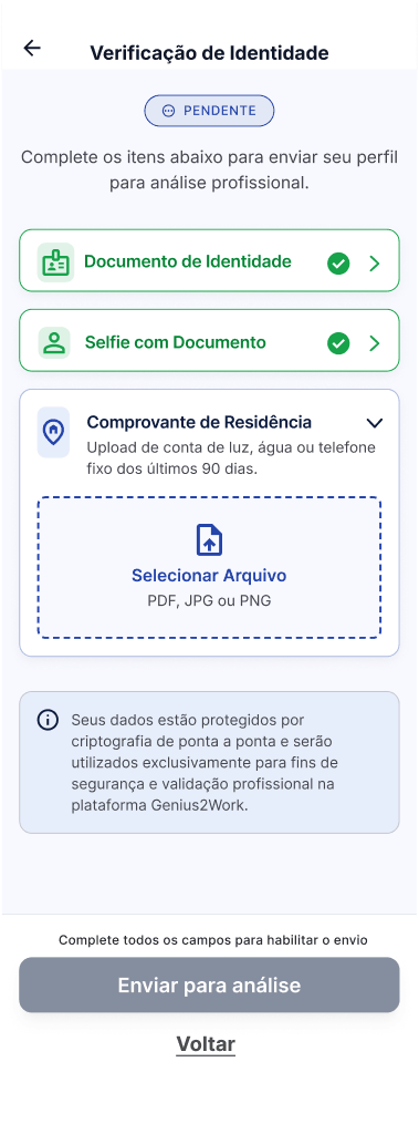 Tela Enviar o comprovante de residência