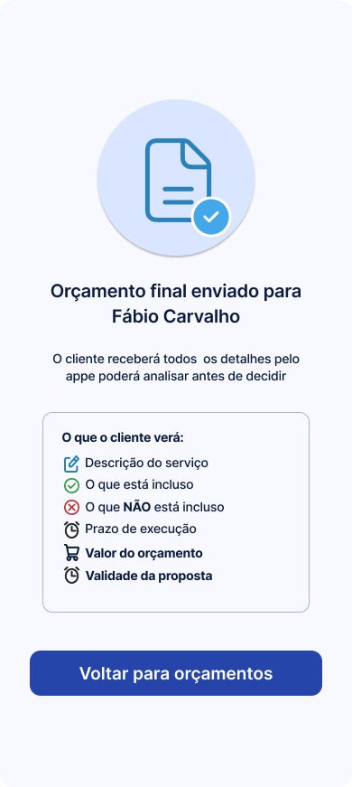 Tela Orçamento enviado