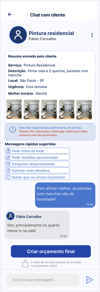 Tela Chat do orçamento