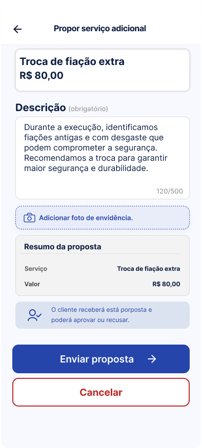Tela Enviar a proposta ao cliente