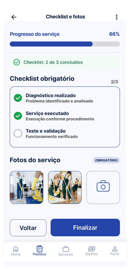 Tela Checklist e fotos