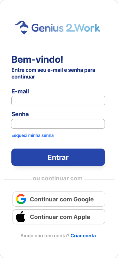 Tela Entrar na conta